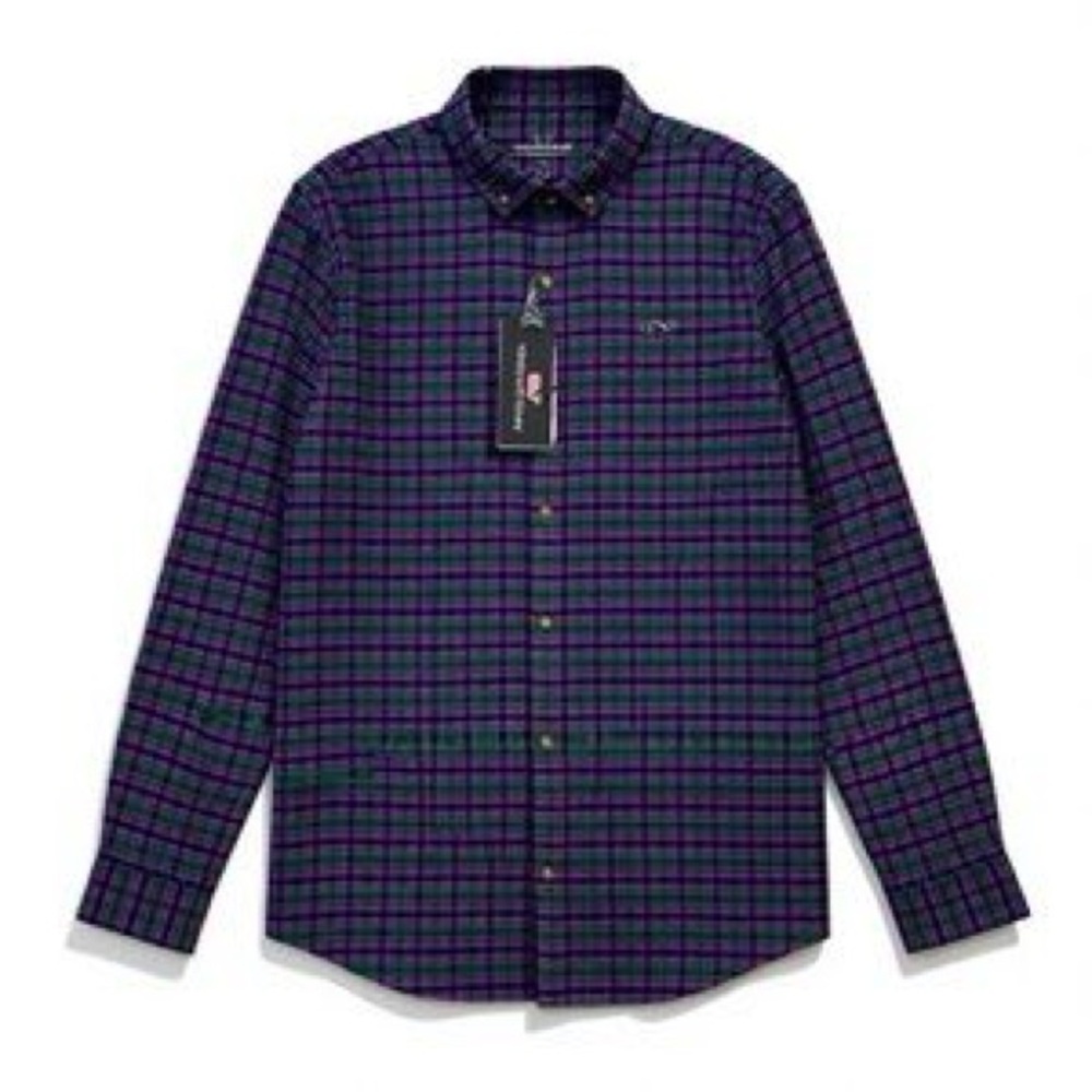 Vineyard Vines Purple and Green Plaid Shirt
